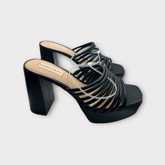 Antonio Melani Bree Tubular Black Slip On Block Heel Open Toe Sandals Size 9.5 - Picture 3 of 15